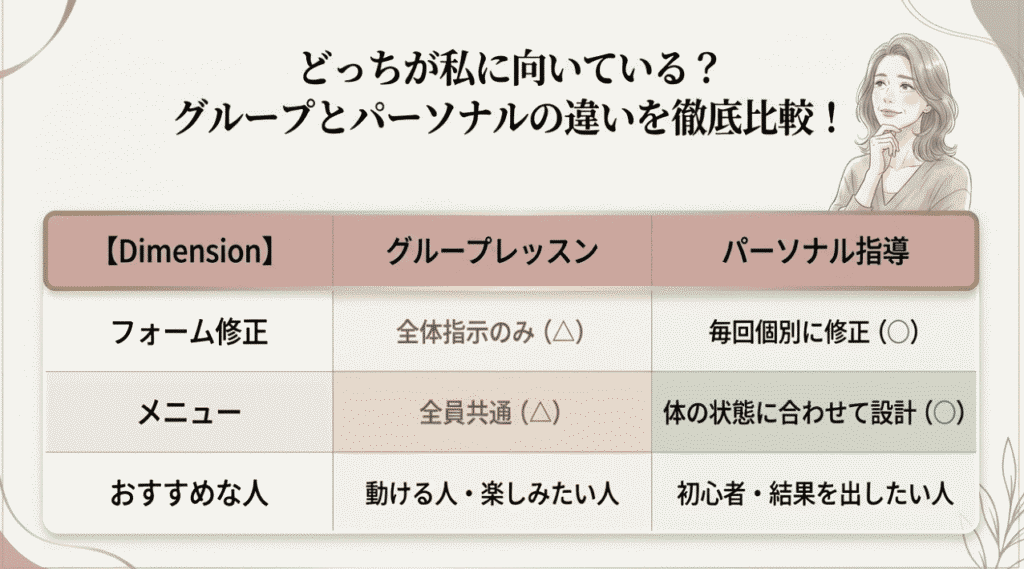 マシンピラティス　グループレッスン　パーソナル指導　違い