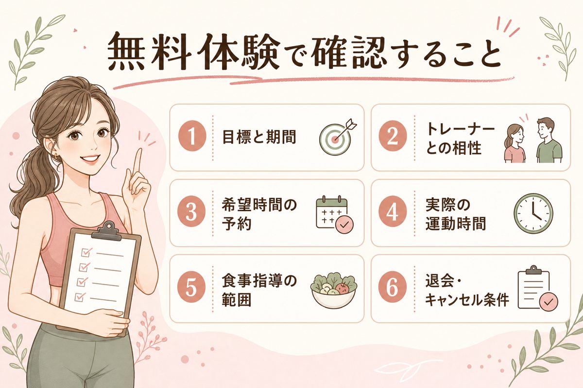 かたぎり塾の無料体験で確認する項目をまとめた図解