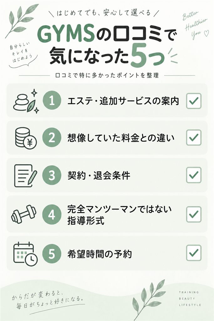 GYMSの口コミで気になった5つのポイント
