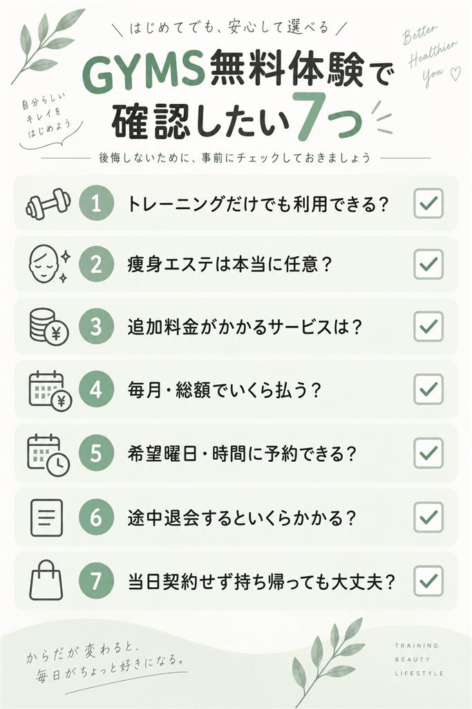 GYMSの無料体験で確認したい7つのポイント